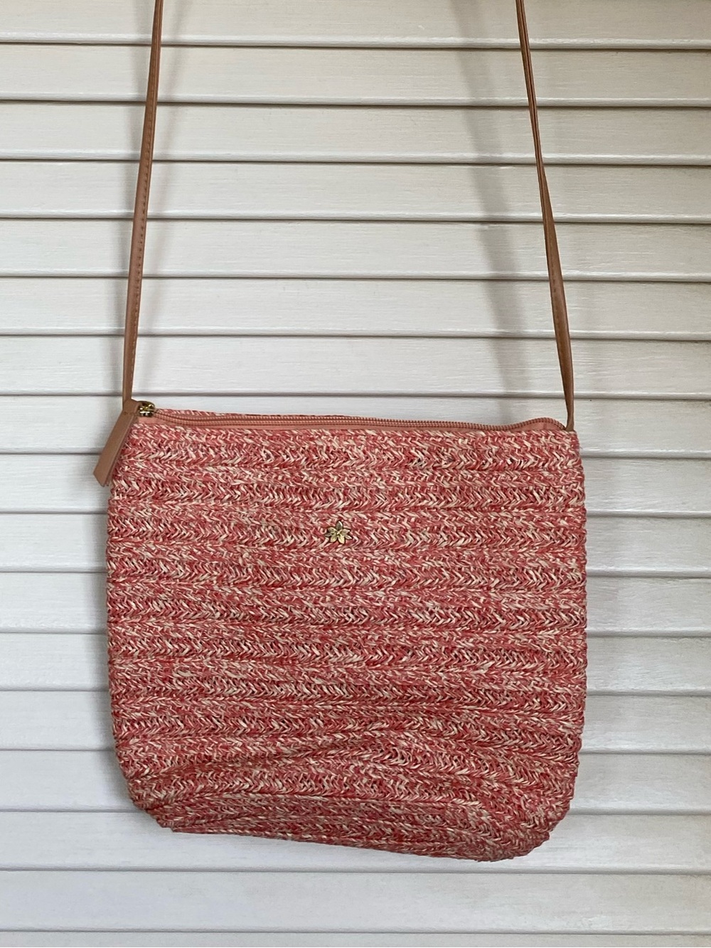 Cappelli Straworld Coral-Pink Woven Crossbody with Tan Strap